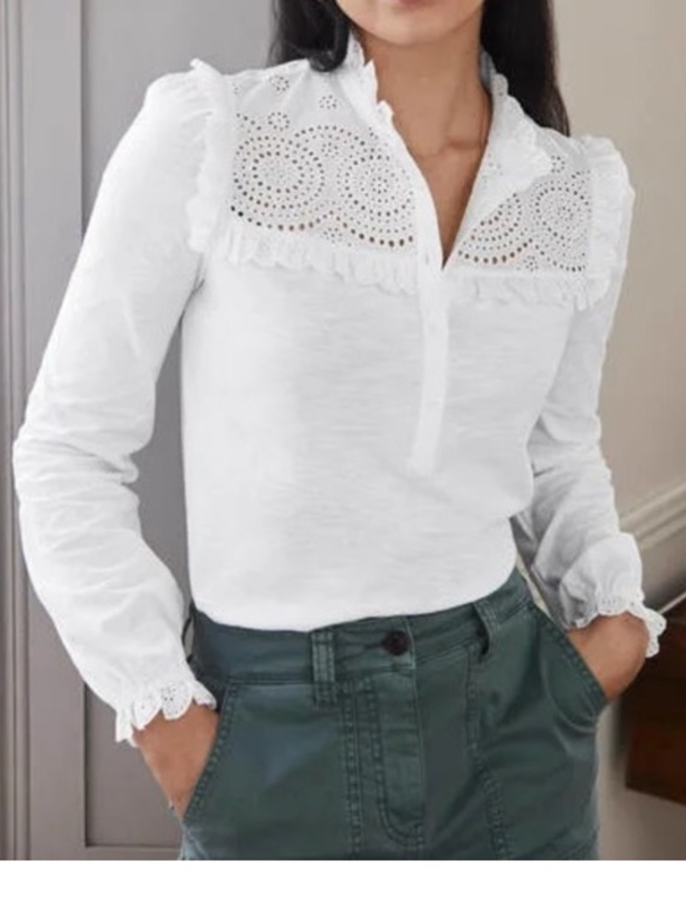 Boden Womens  Broderie Yoke Jersey Top
